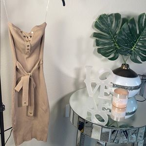 Tan ribbed Midi Dress
